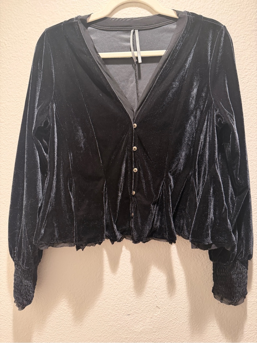 Anthropologie Velvet Button-Front V-Neck Top - Black